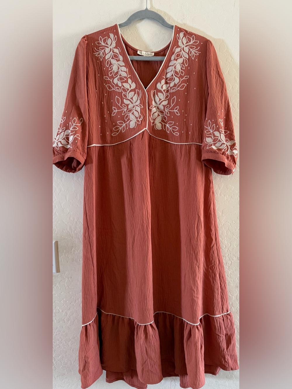 Fig & Flower, medium, Boho Floral Embroidered Dress